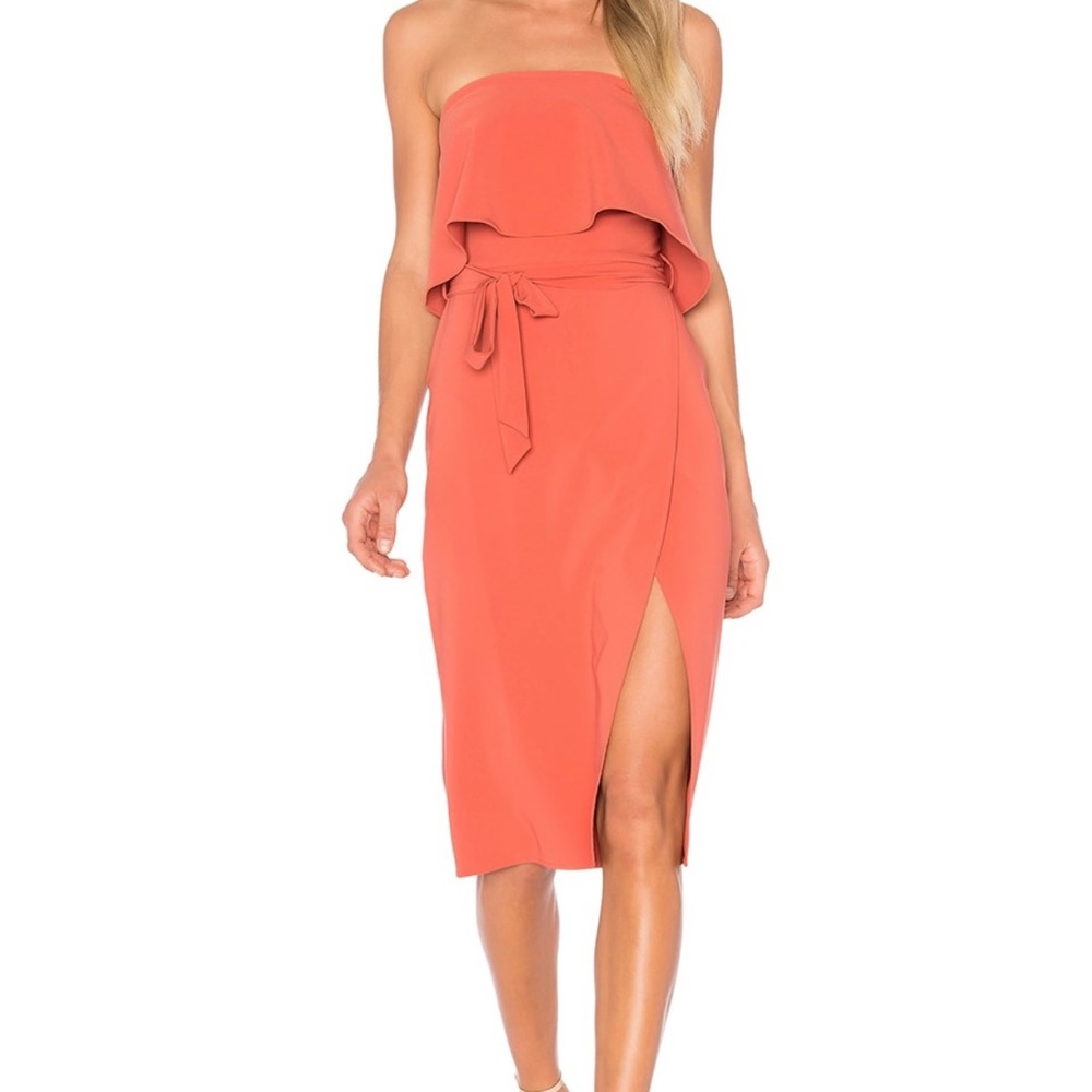 Lovers and Friends Dress, blood orange, strapless, size Large! Worn only once!
